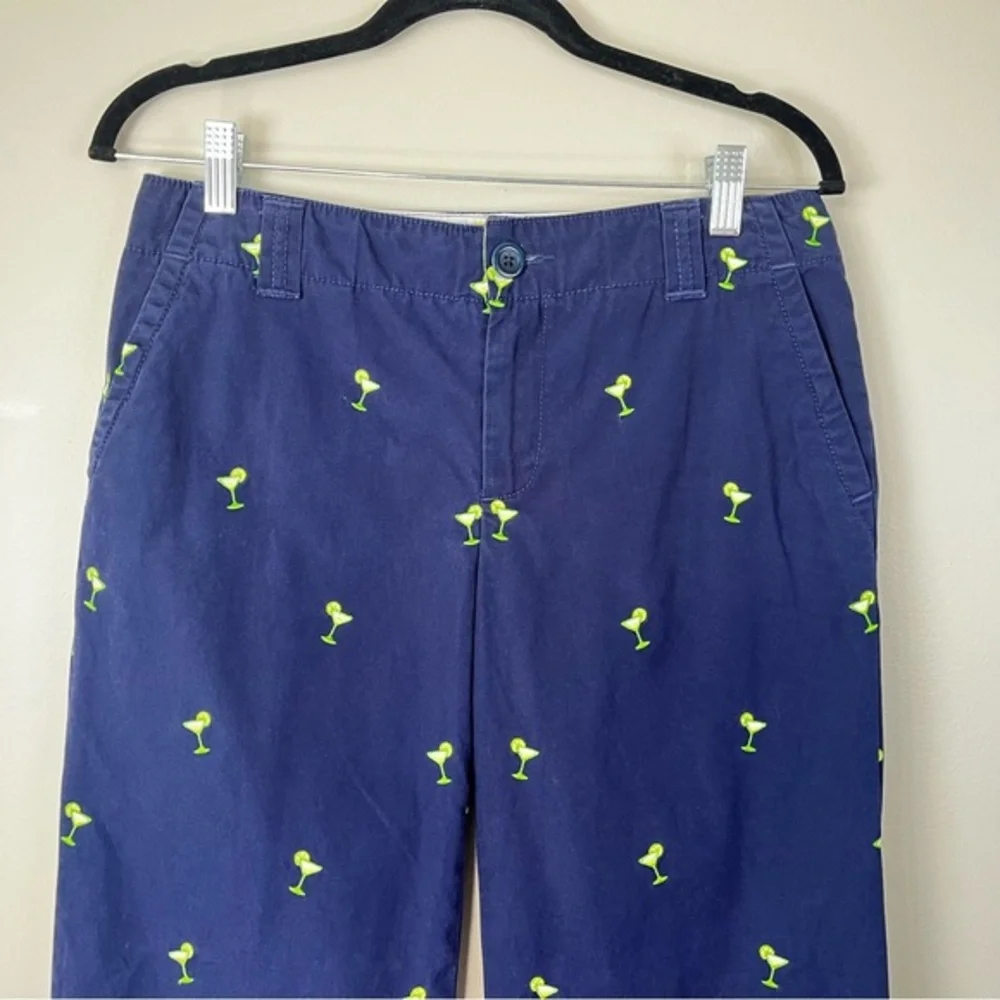 Lilly Pulitzer Womens 6 Blue Capris Embroidered Lime Margaritas Cotton Vacation